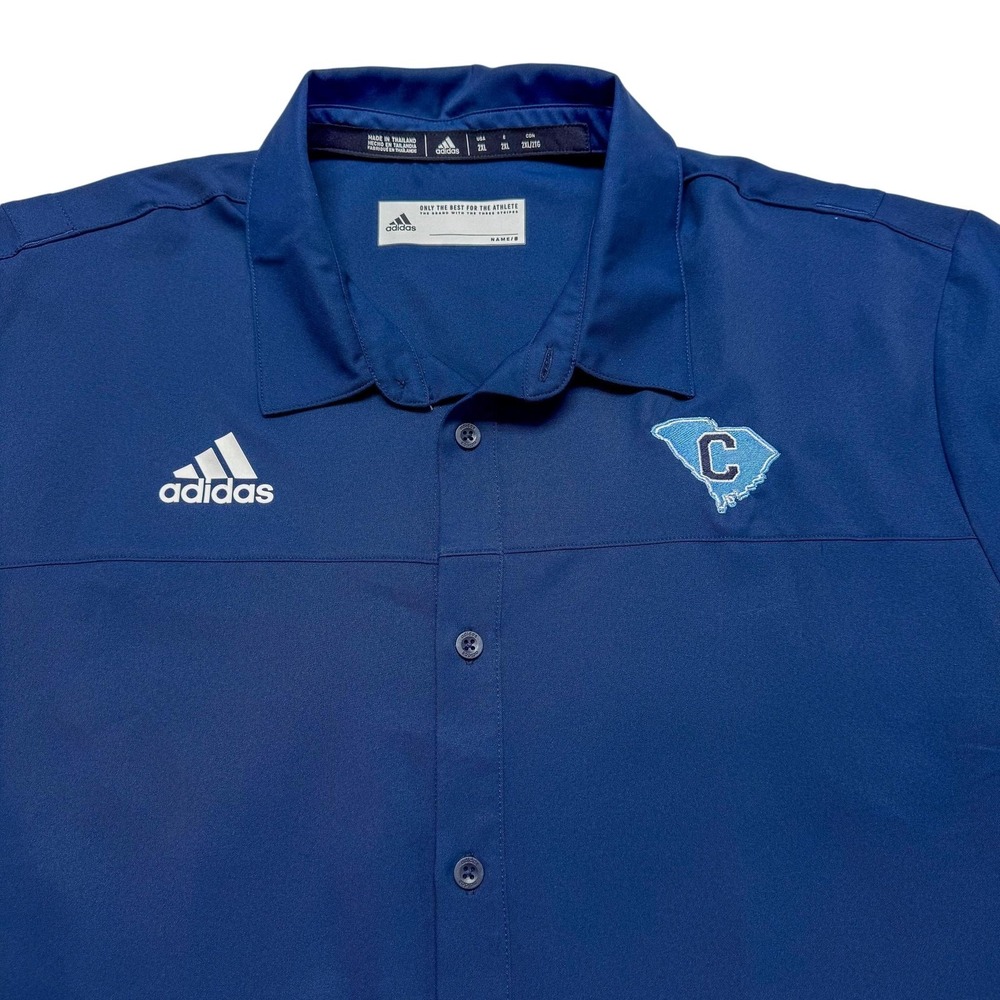 Citadel Bulldogs Shirt Mens 2XL Blue NCAA Football Adidas Climalite Button Front
